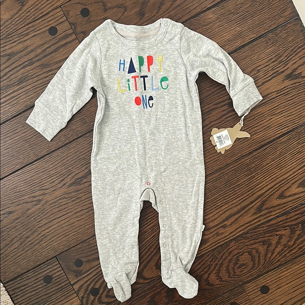 Gray “Happy Little One” 9M Footed Onesie